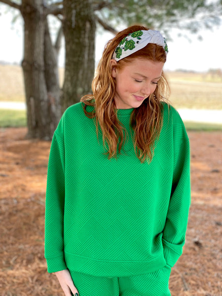 White Shamrock Beaded Headband | Bonnie Rae Boutique display picture 2