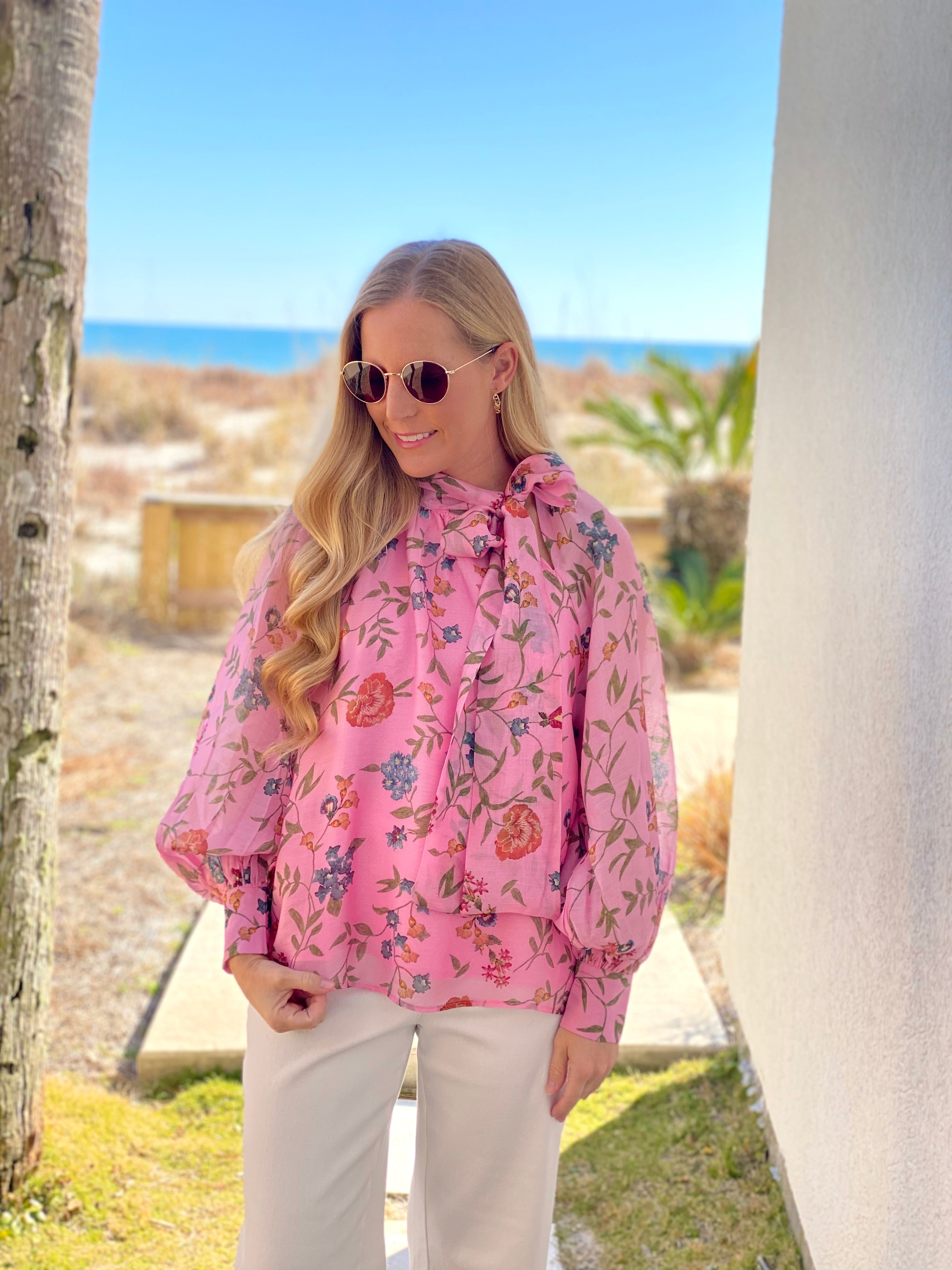 Pink Floral Bow Top | Bonnie Rae Boutique