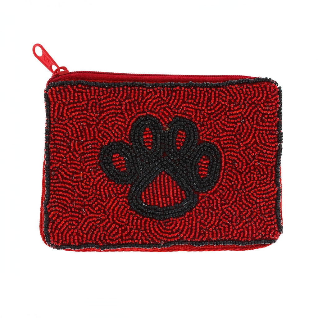 Red Paw Print Beaded Coin Bag