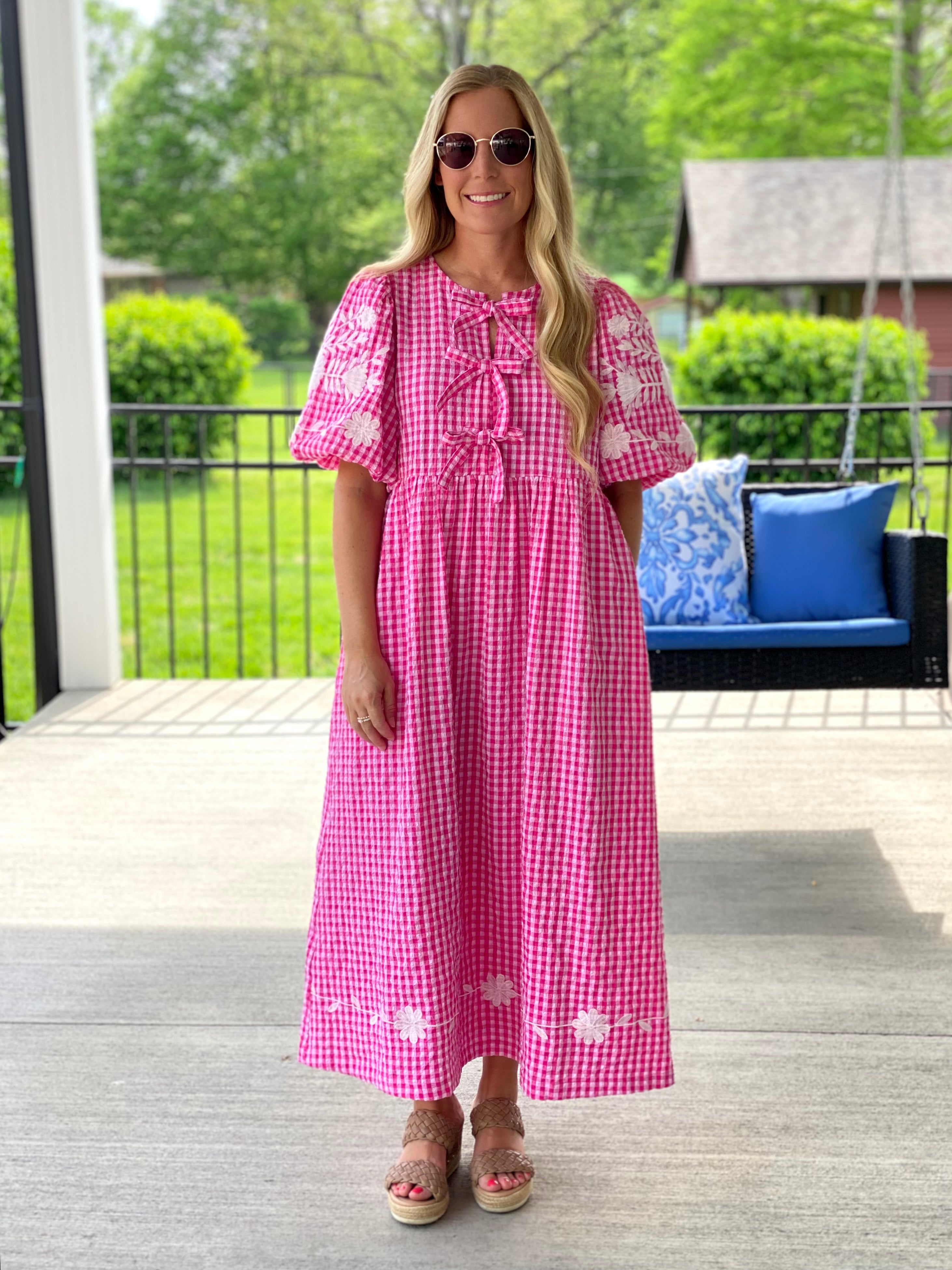 Pink Gingham Bow Dress | Bonnie Rae Boutique