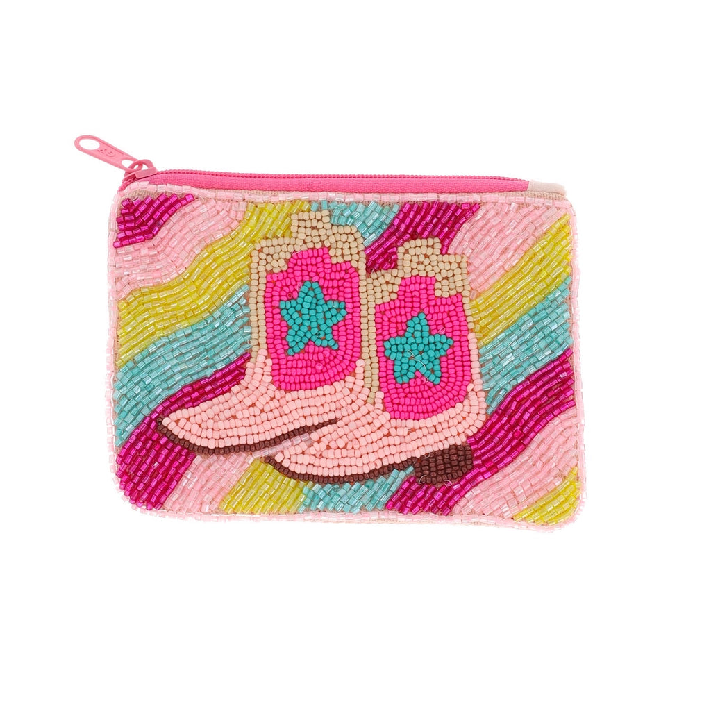 Cowgirl Boots Beaded Coin Bag