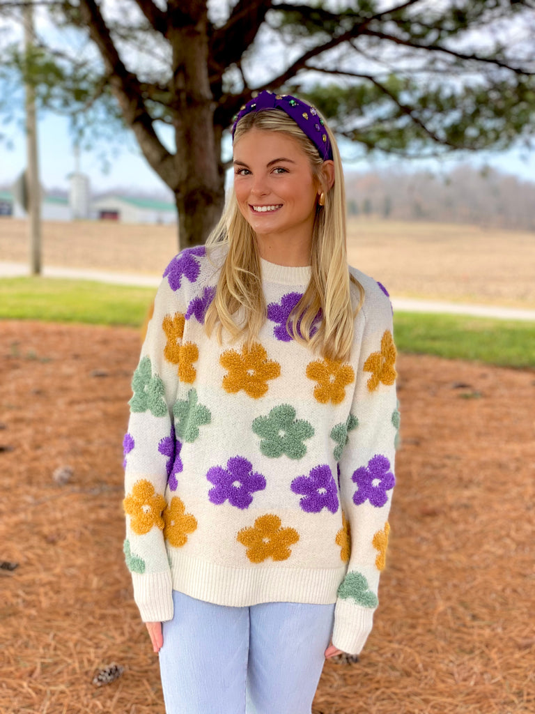 Mardi Gras Floral Embroidered Sweater