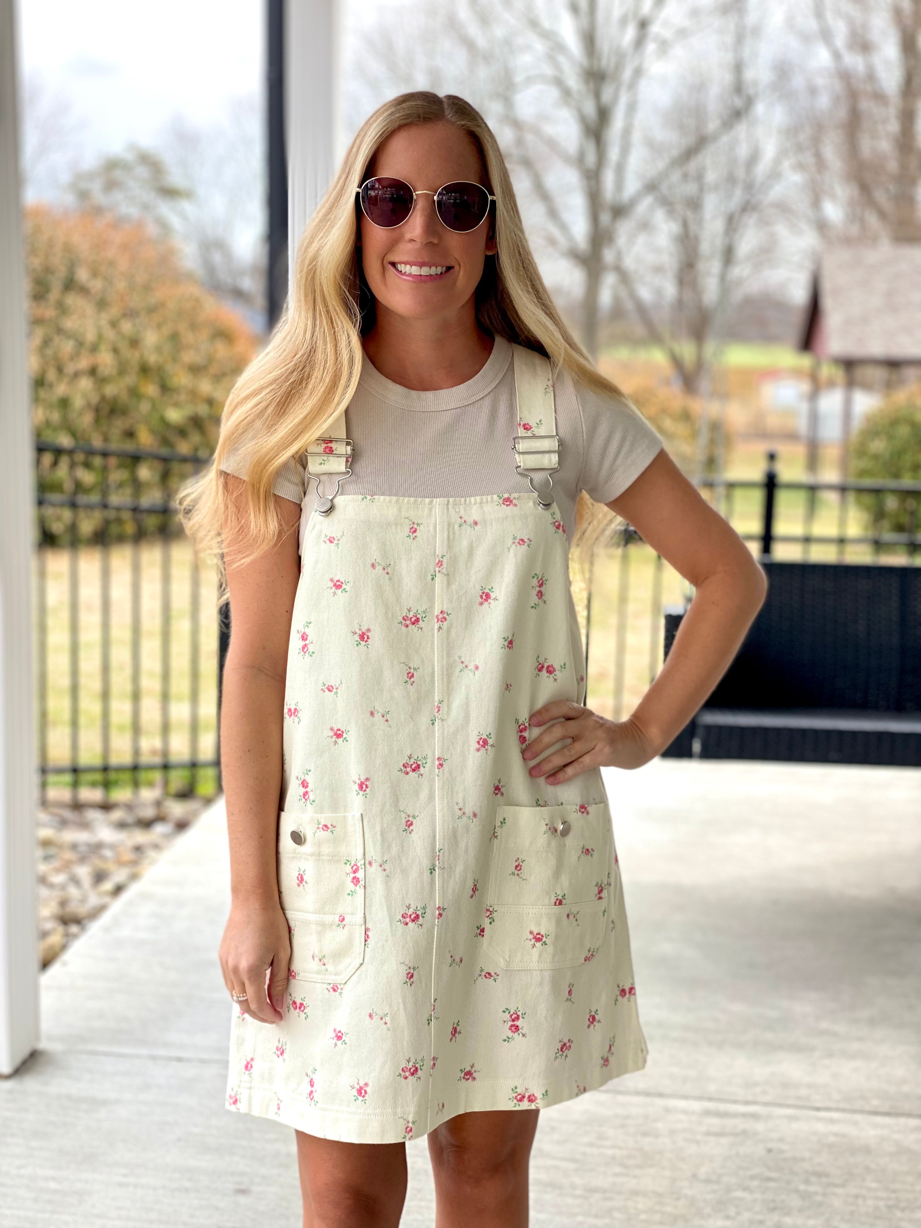 Cream Floral Overall Dress
