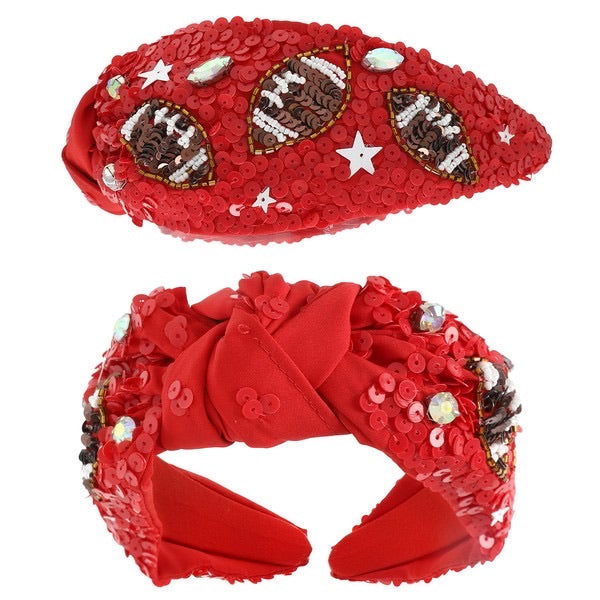 Red Football Jeweled Beaded Headband | Bonnie Rae Boutique display picture 2