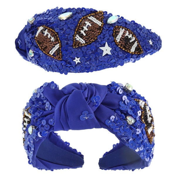 Blue Football Jeweled Beaded Headband