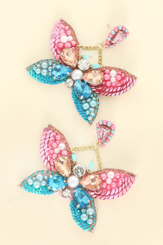 Large Whimsical Beaded Butterfly Earring