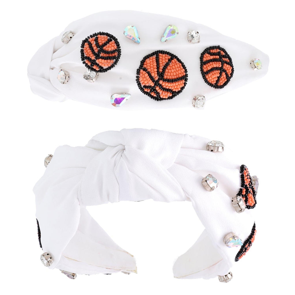 White Basketball Beaded Headband