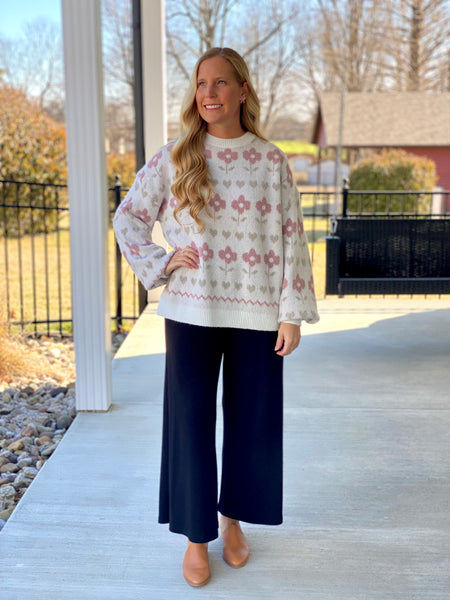 Floral & Heart Pattern Sweater | Bonnie Rae Boutique