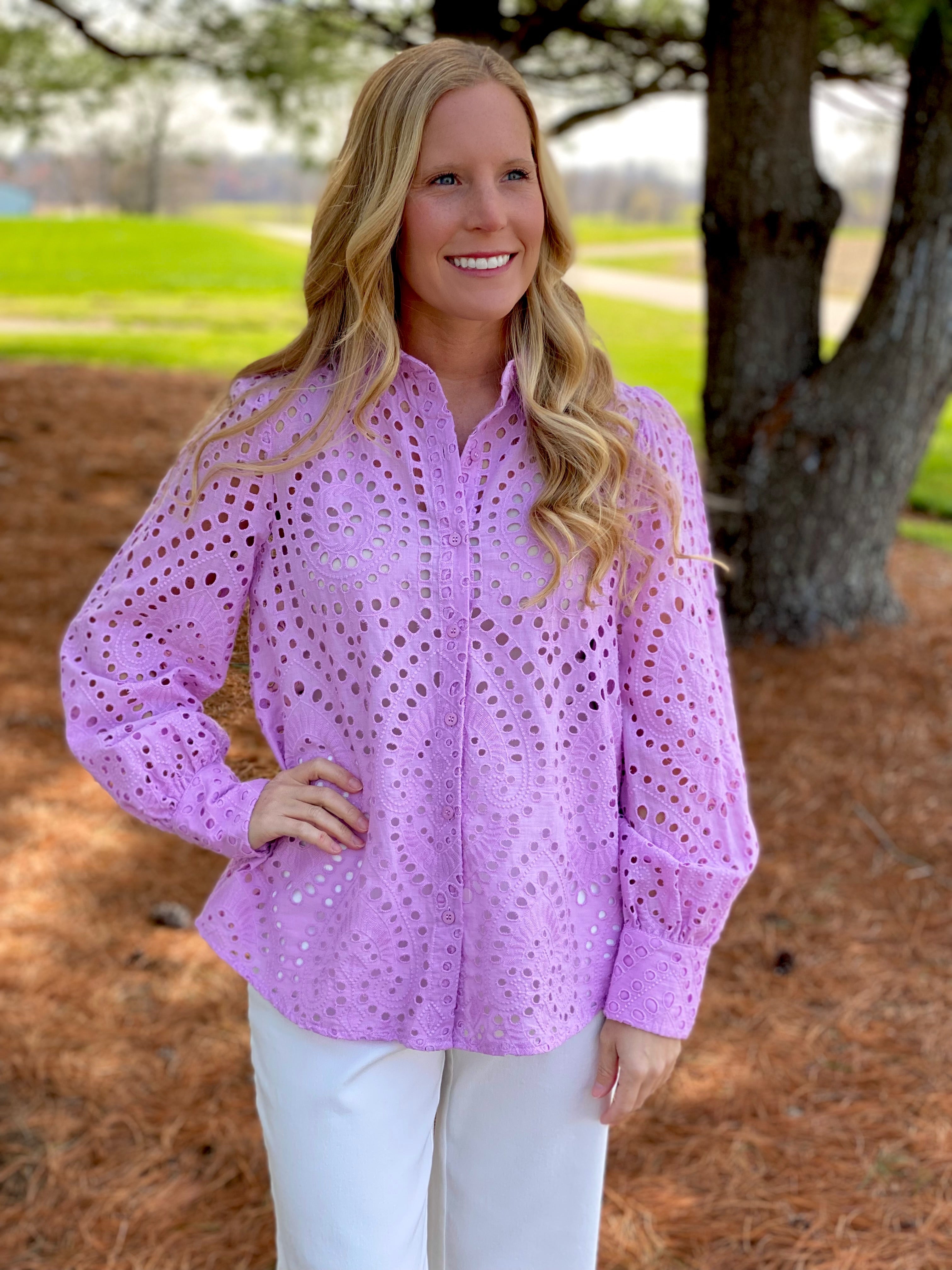Lavender Eyelet Lace Top | Bonnie Rae Boutique