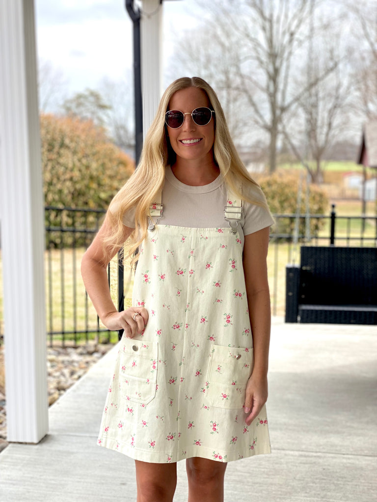 Cream Floral Overall Dress