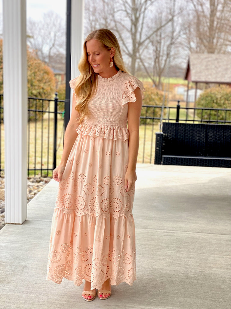 Beige Eyelet Lace Dress