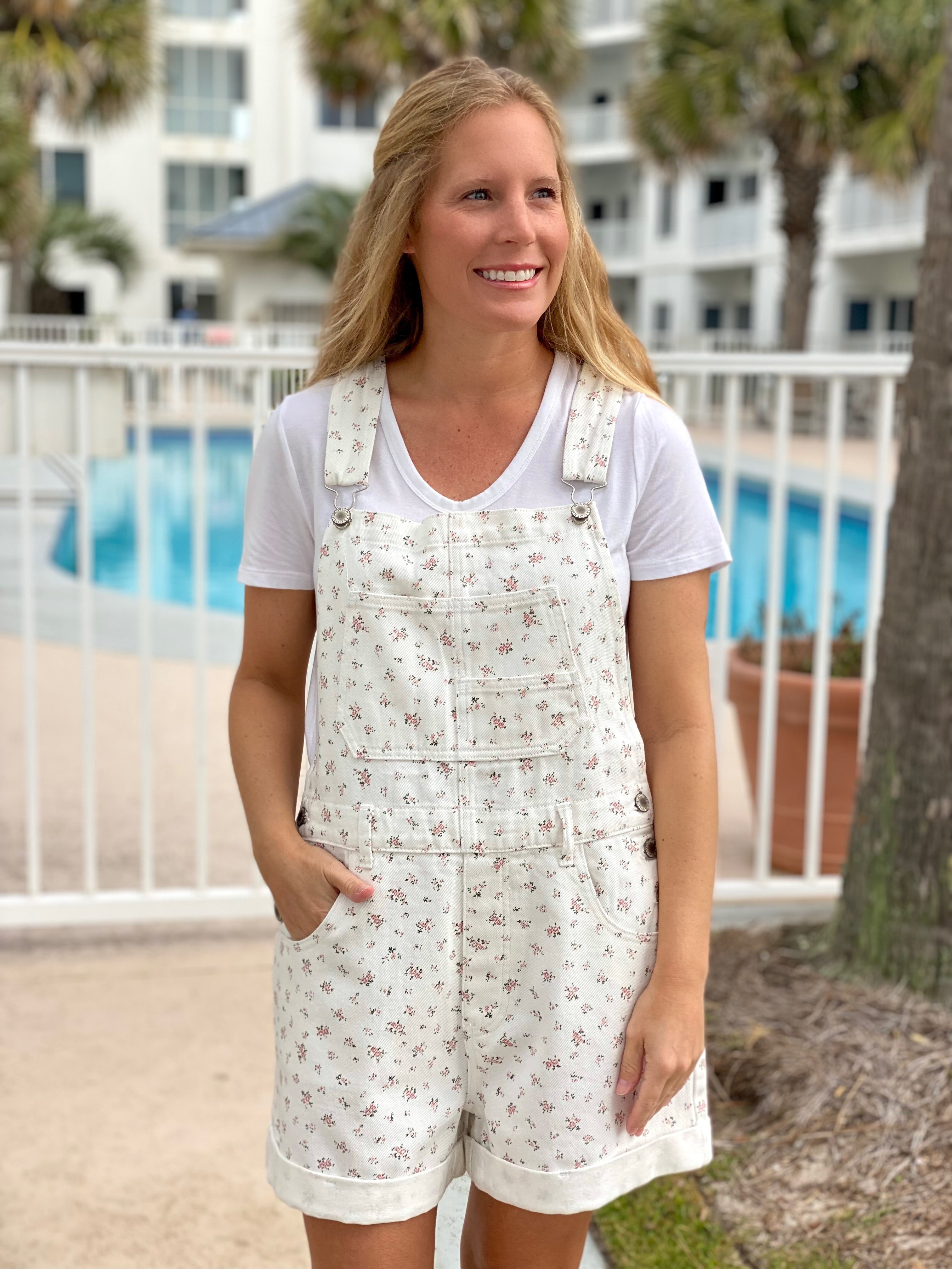 White Floral Overalls | Bonnie Rae Boutique