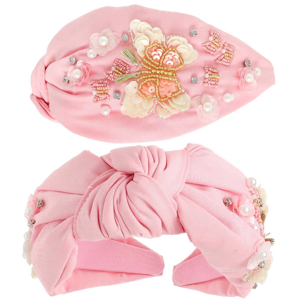 Pink Butterfly Beaded Headband