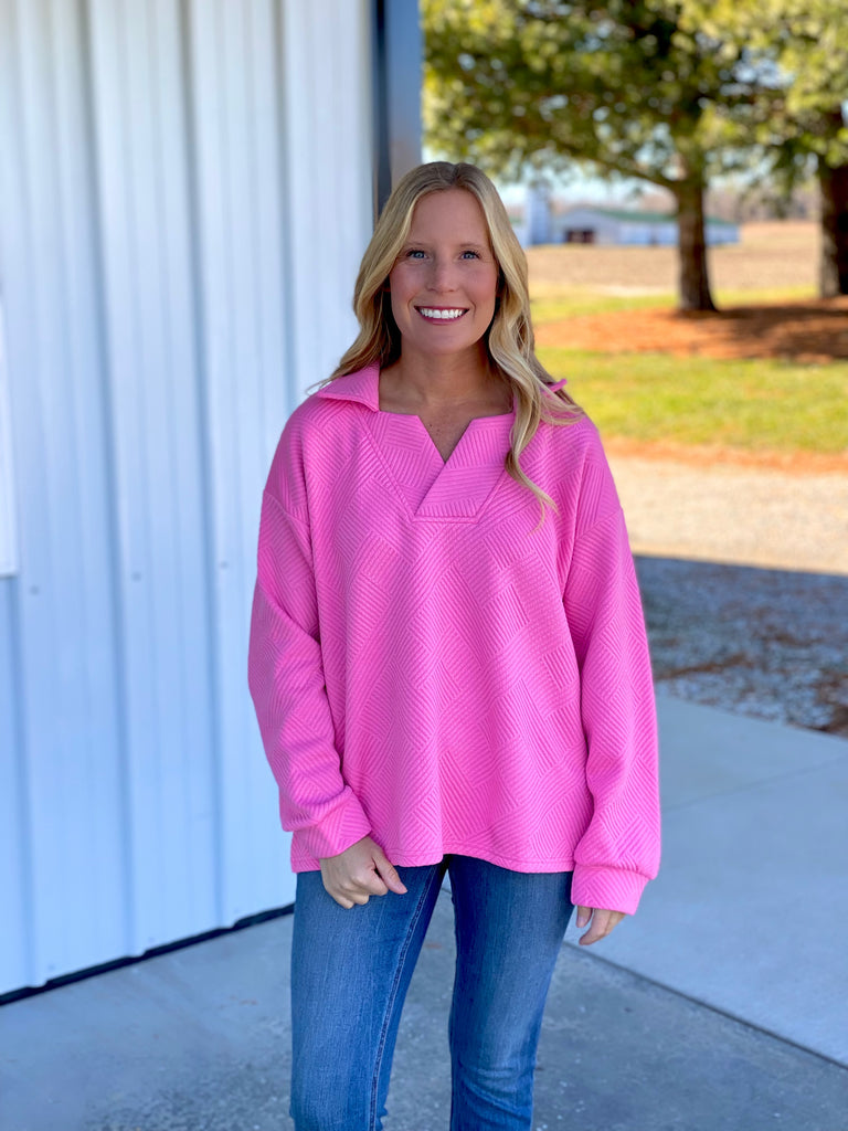 Just Relax Pink Collared Top