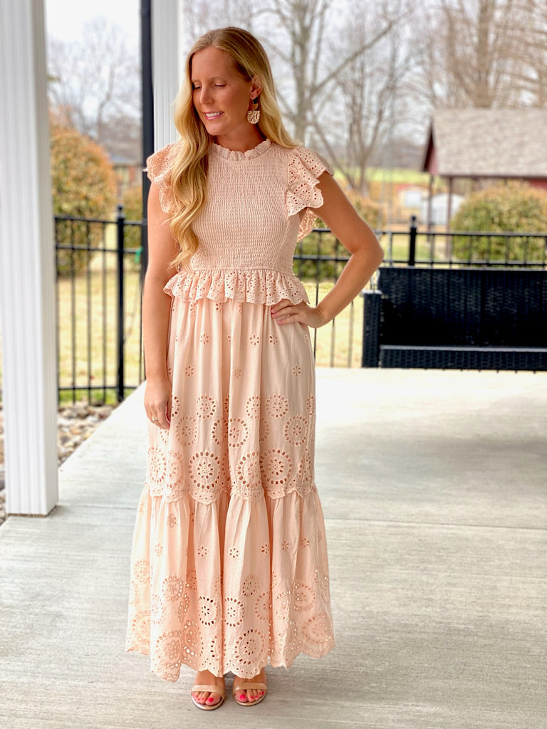 Beige Eyelet Lace Dress