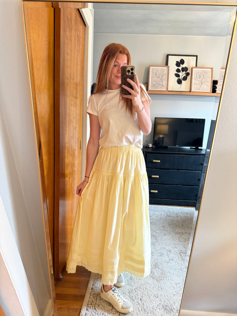 Yellow Tiered Eyelet Lace Skirt | Bonnie Rae Boutique