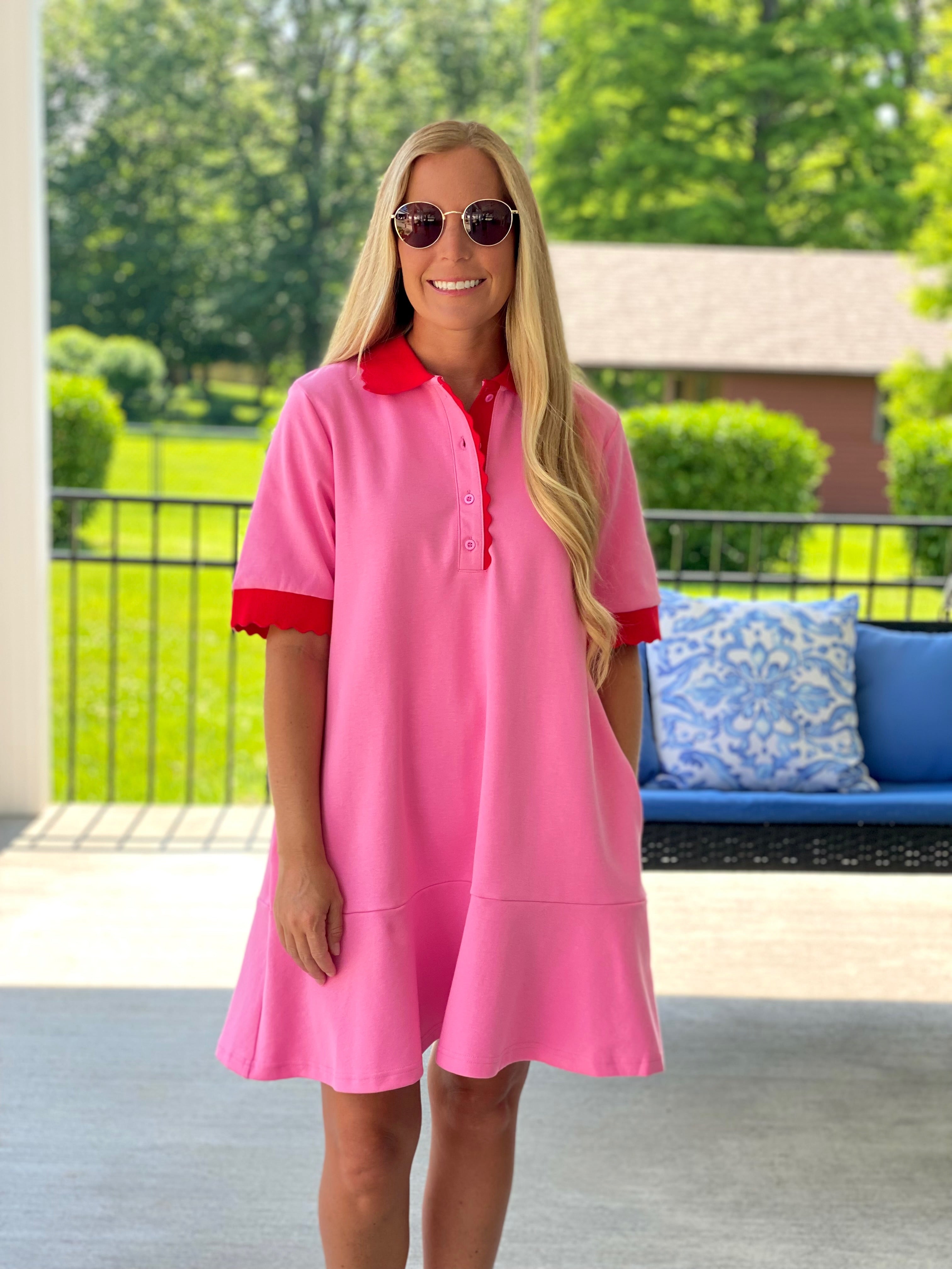 Pink Scallop Trim Dress