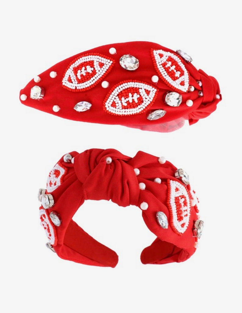 Red/White Football Beaded Headband