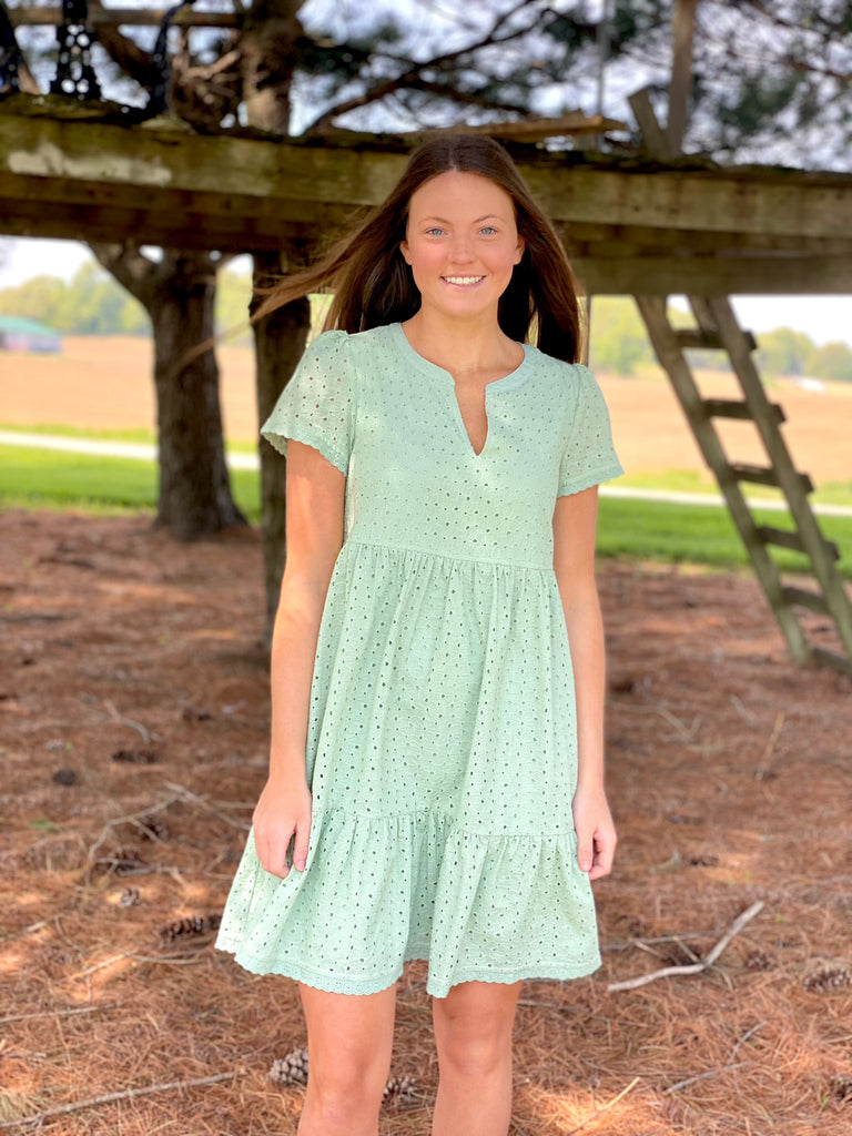 Sage Eyelet Mini Dress | Bonnie Rae Boutique Sage Eyelet Mini Dress | Bonnie Rae Boutique