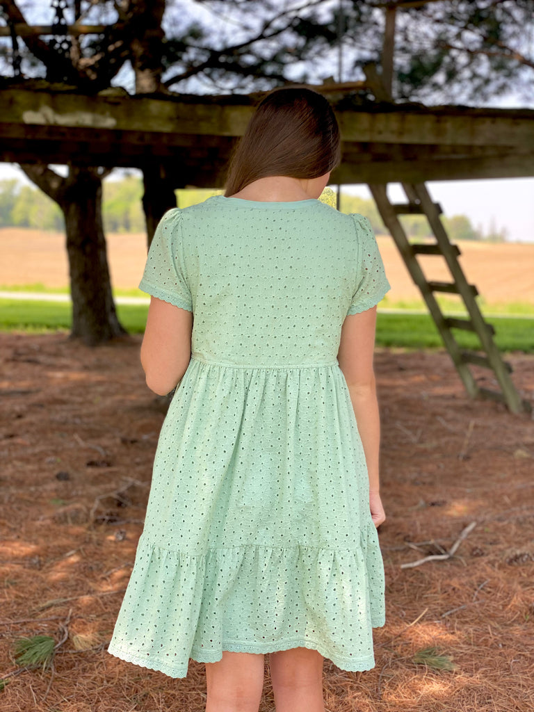 sage green eyelet dress Baltic Brn Margot Eyelet Midi Dress in Sage at Nordstrom, Size Large