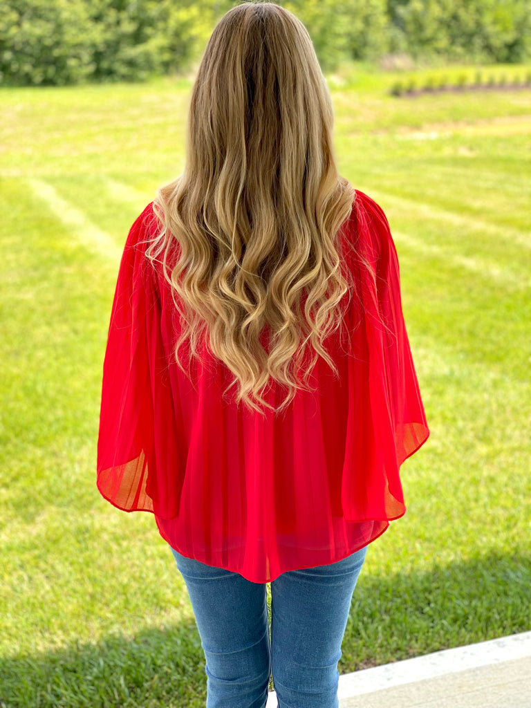 Coral Red Pleated Top