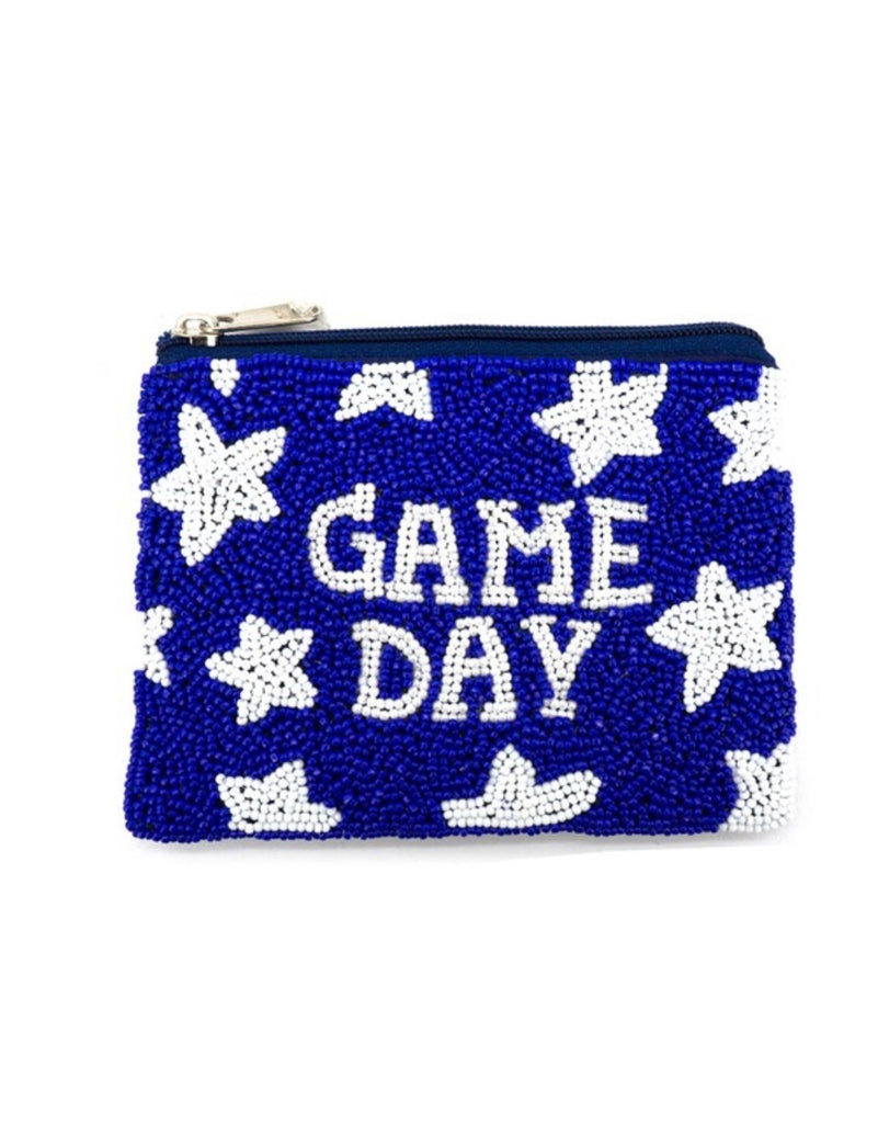 Blue/White Game Day Beaded Coin Bag