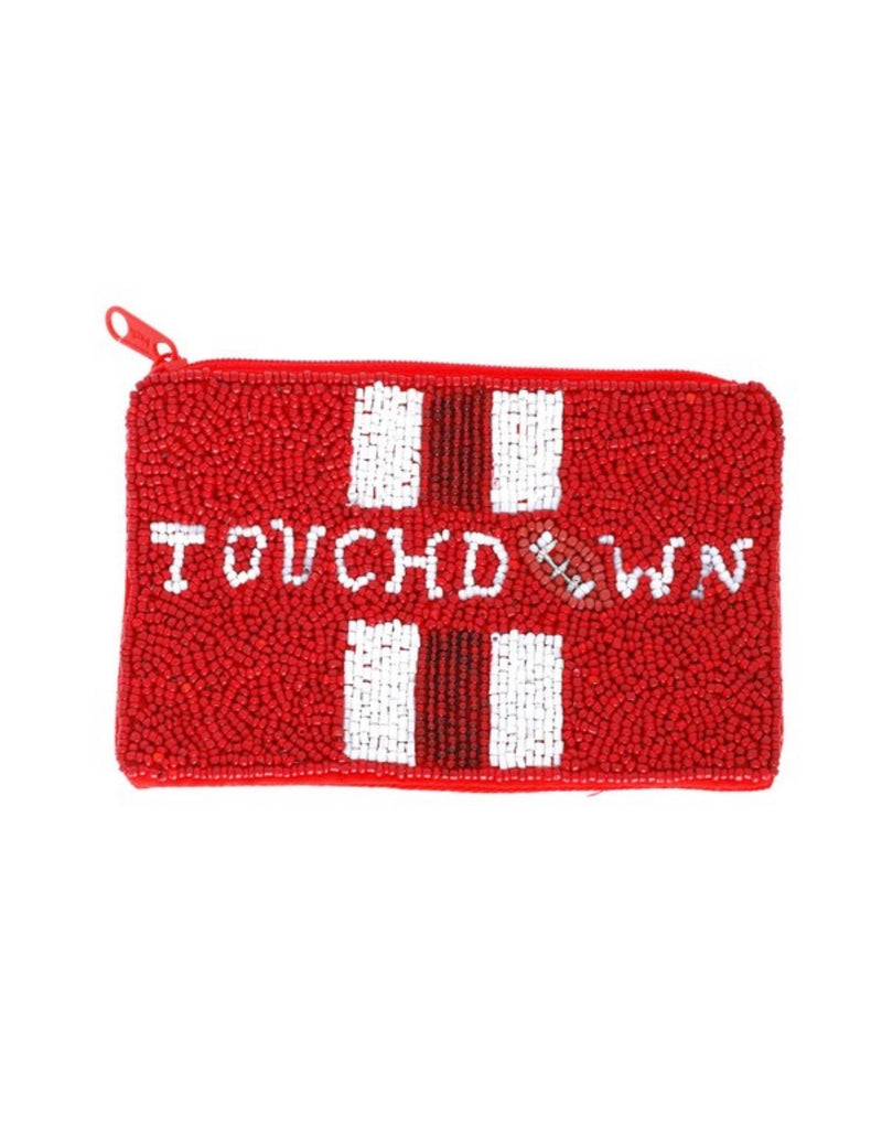 Red/White Touchdown Beaded Coin Bag