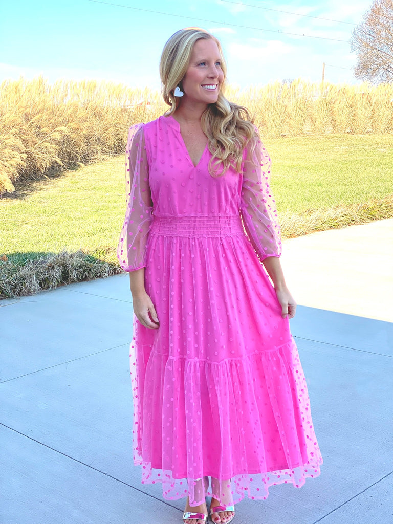 Pink Polka Dot Mesh Dress